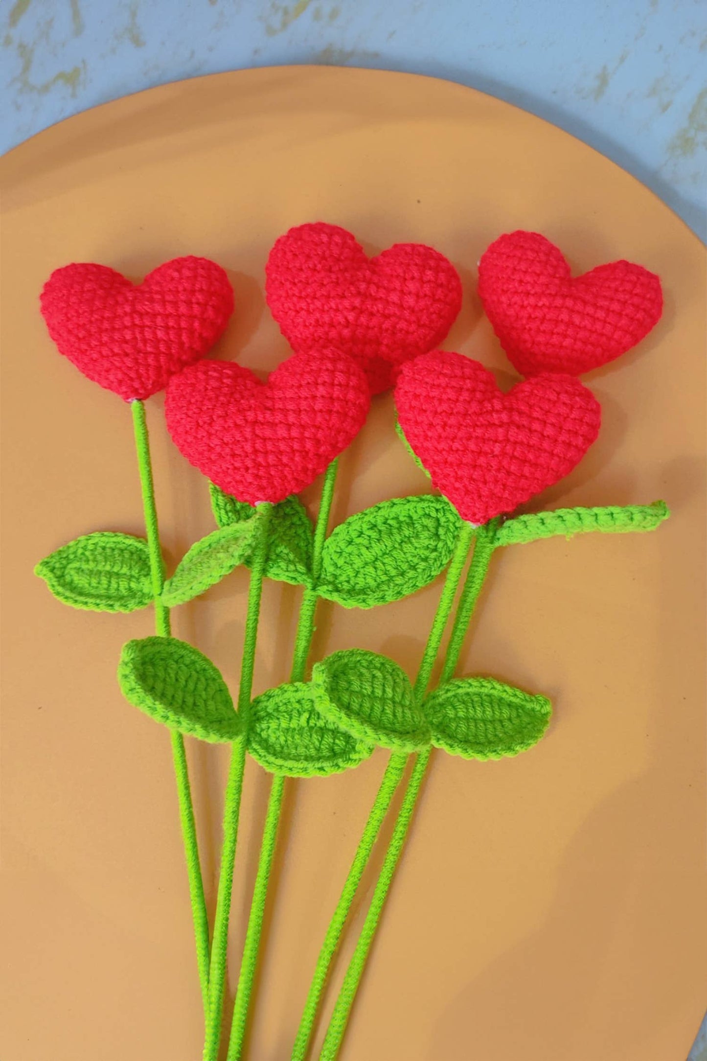 Valentine's Heart Flower Knitted Stem