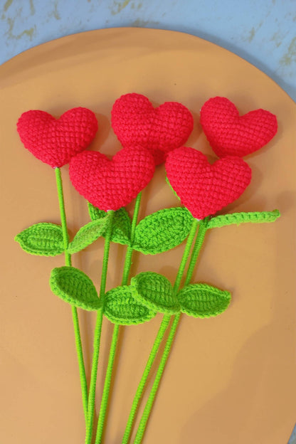 Valentine's Heart Flower Knitted Stem