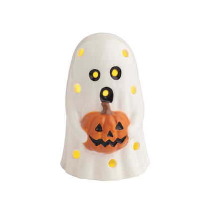 Light-Up Dish Sitter - Ghost with Pumpkin