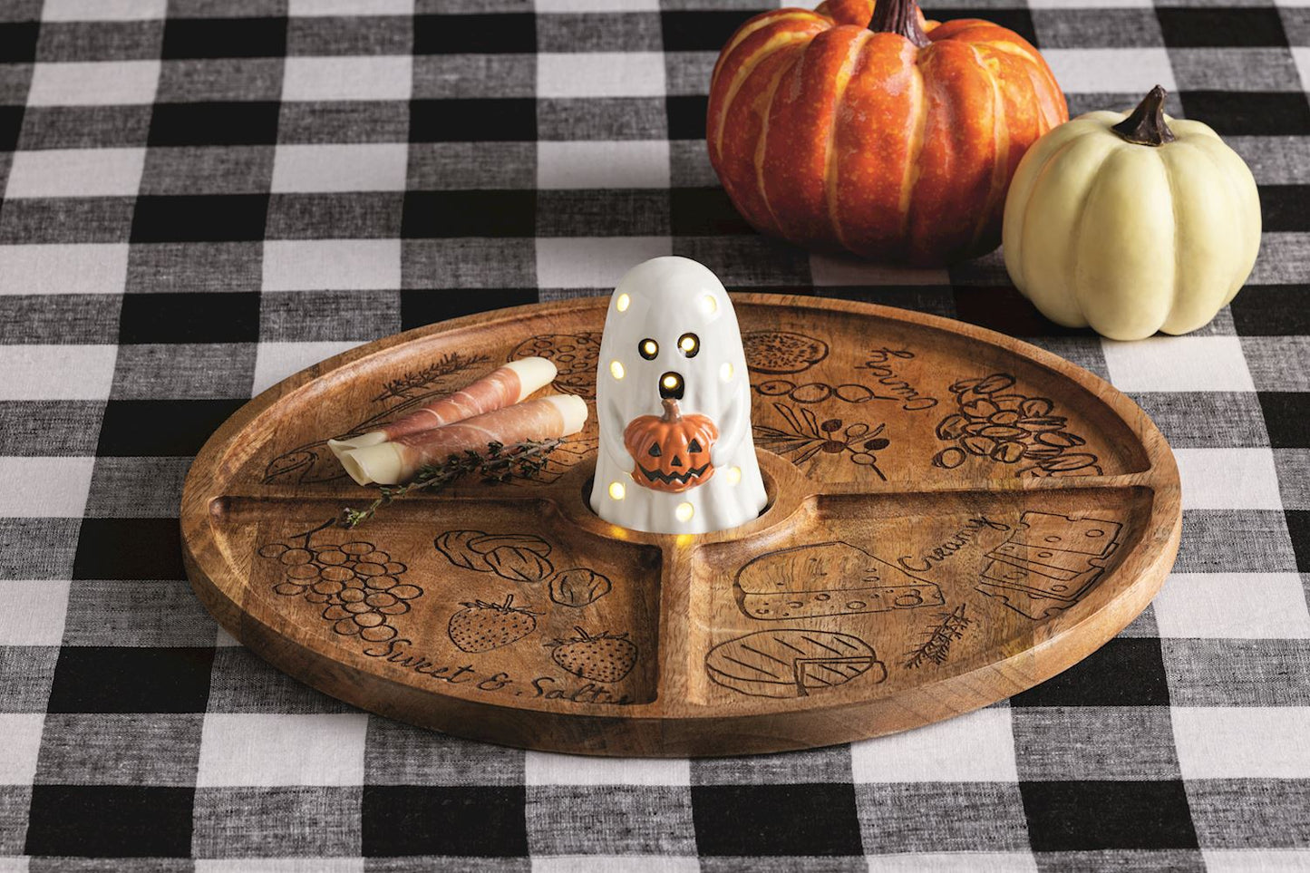 Light-Up Dish Sitter - Ghost with Pumpkin