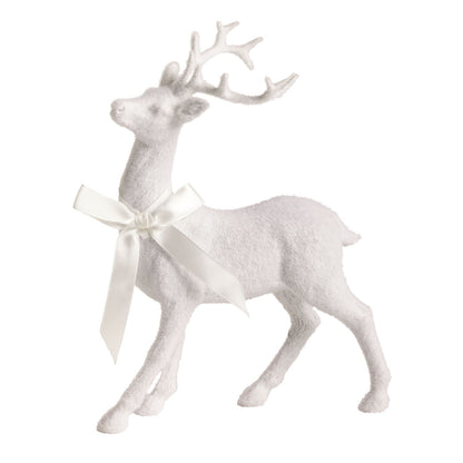 Large White Flocked Reindeer Sitter
