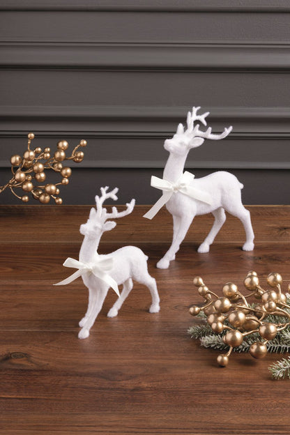 Large White Flocked Reindeer Sitter