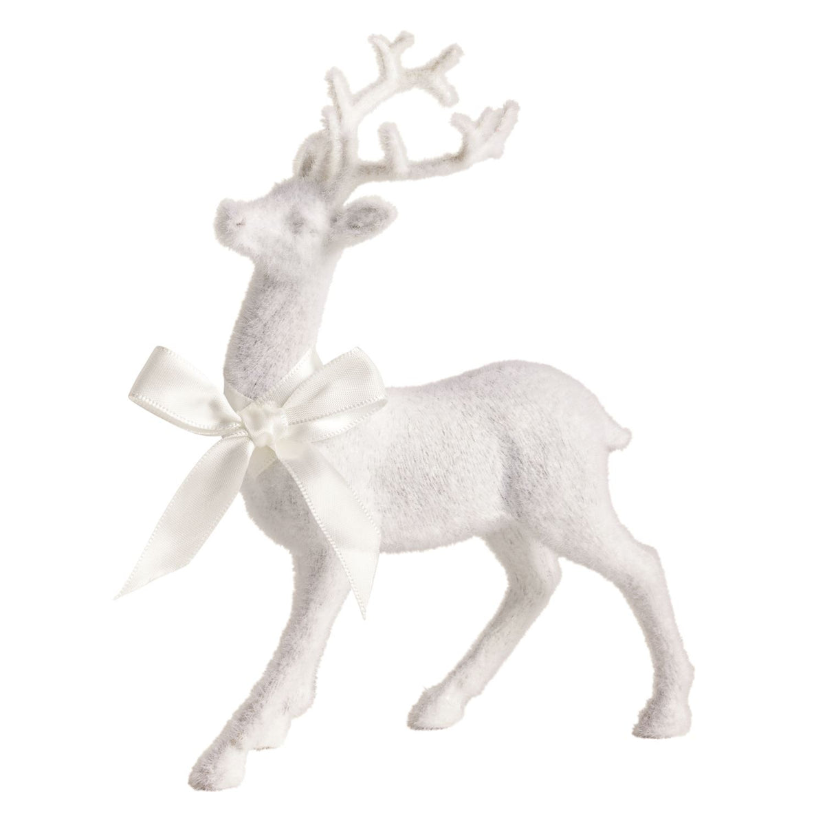Small White Flocked Reindeer Sitter