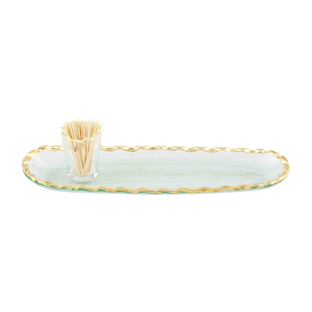 Gold Edge Tray & Toothpick Set