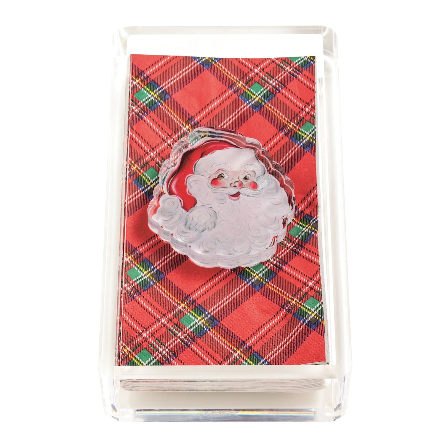 Santa Tartan Napkin Holder & Weight Set
