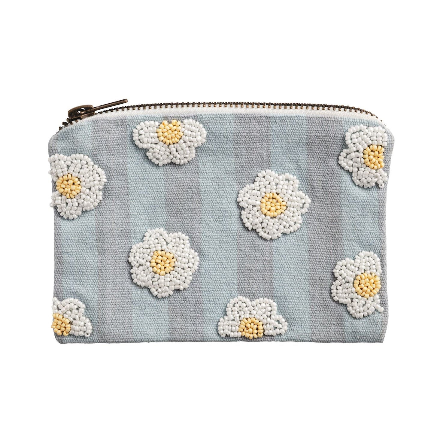 Blue Stripe Flower Beaded Pouch