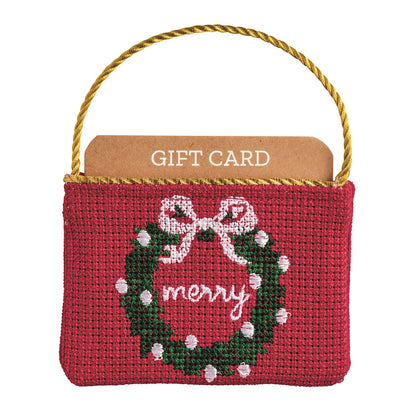 Wreath Needlepoint Gift Card Pouch
