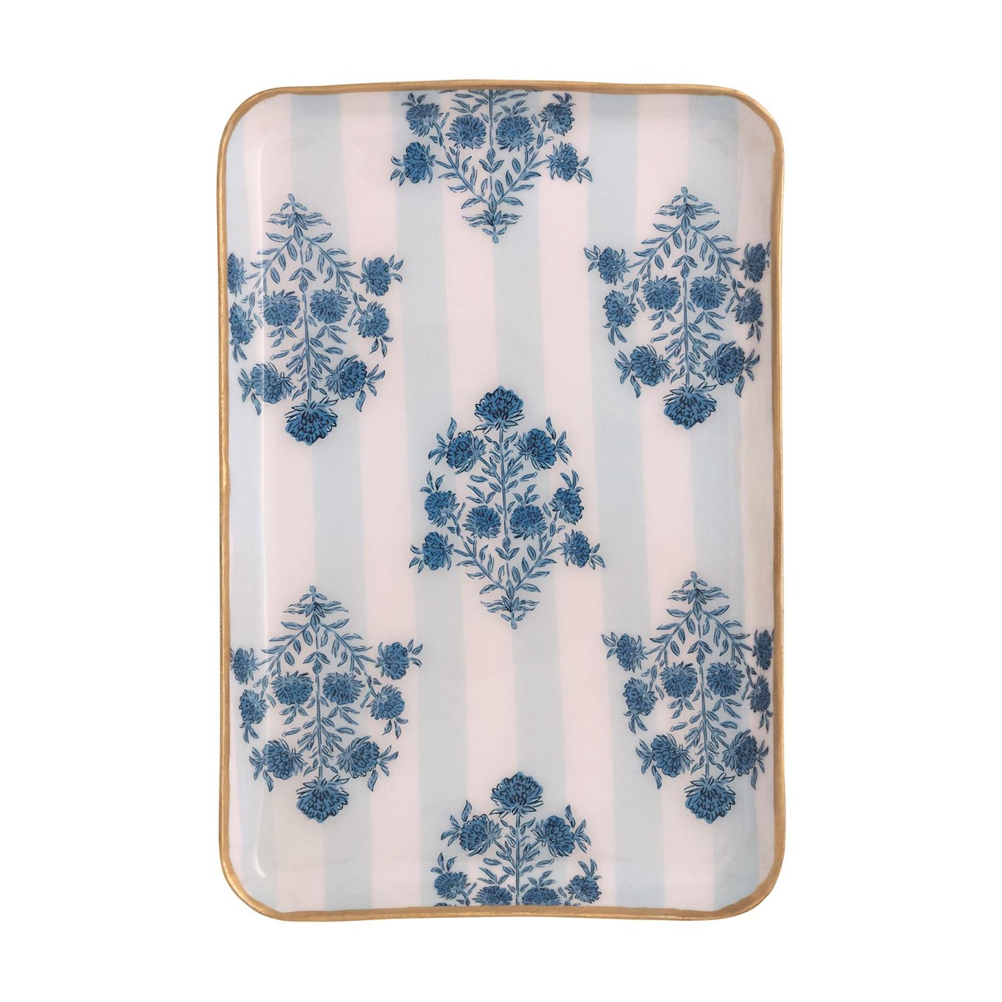 Blue Trinket Tray - Floral Stripe