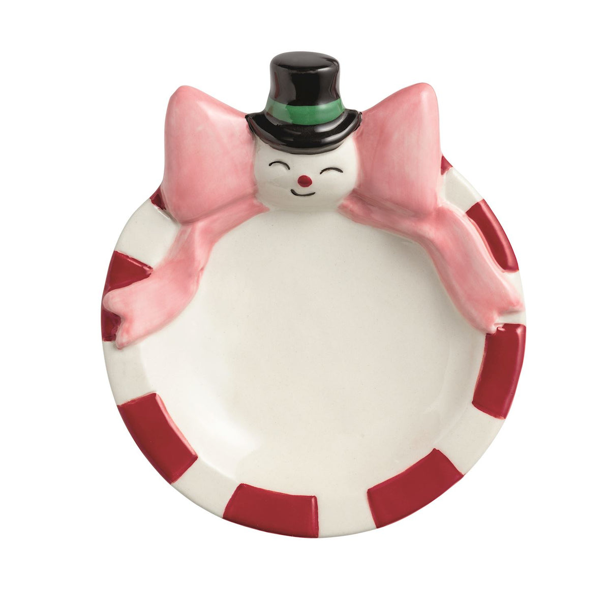 Snowman Pink Bow Trinket Dish