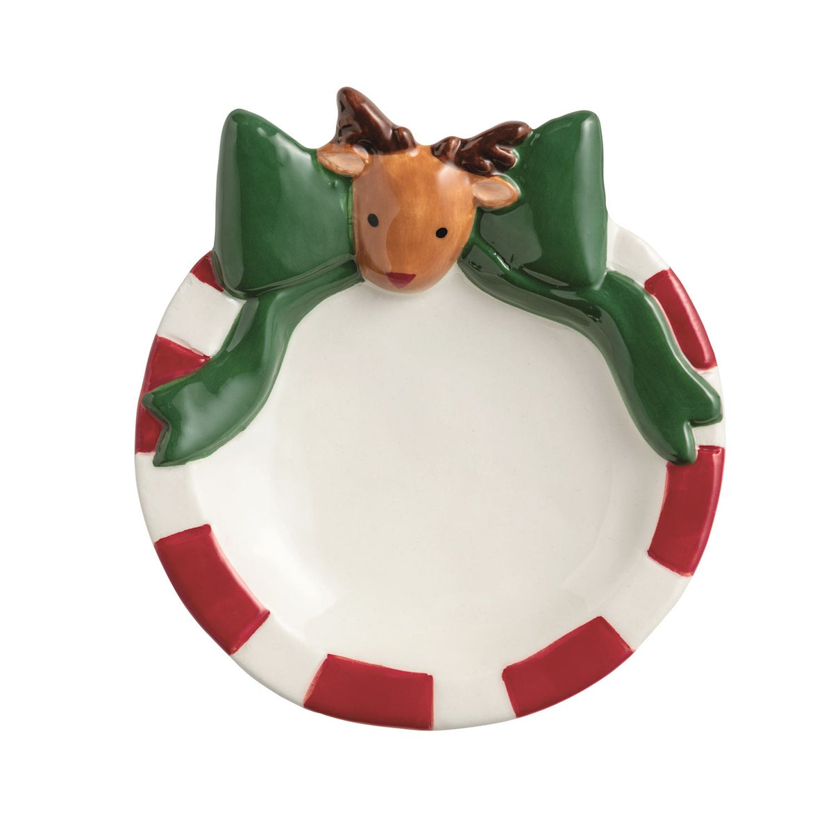 Reindeer Green Bow Trinket Dish