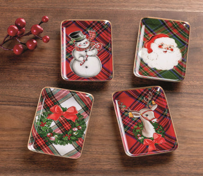 Snowman Tartan Tidbit Tray
