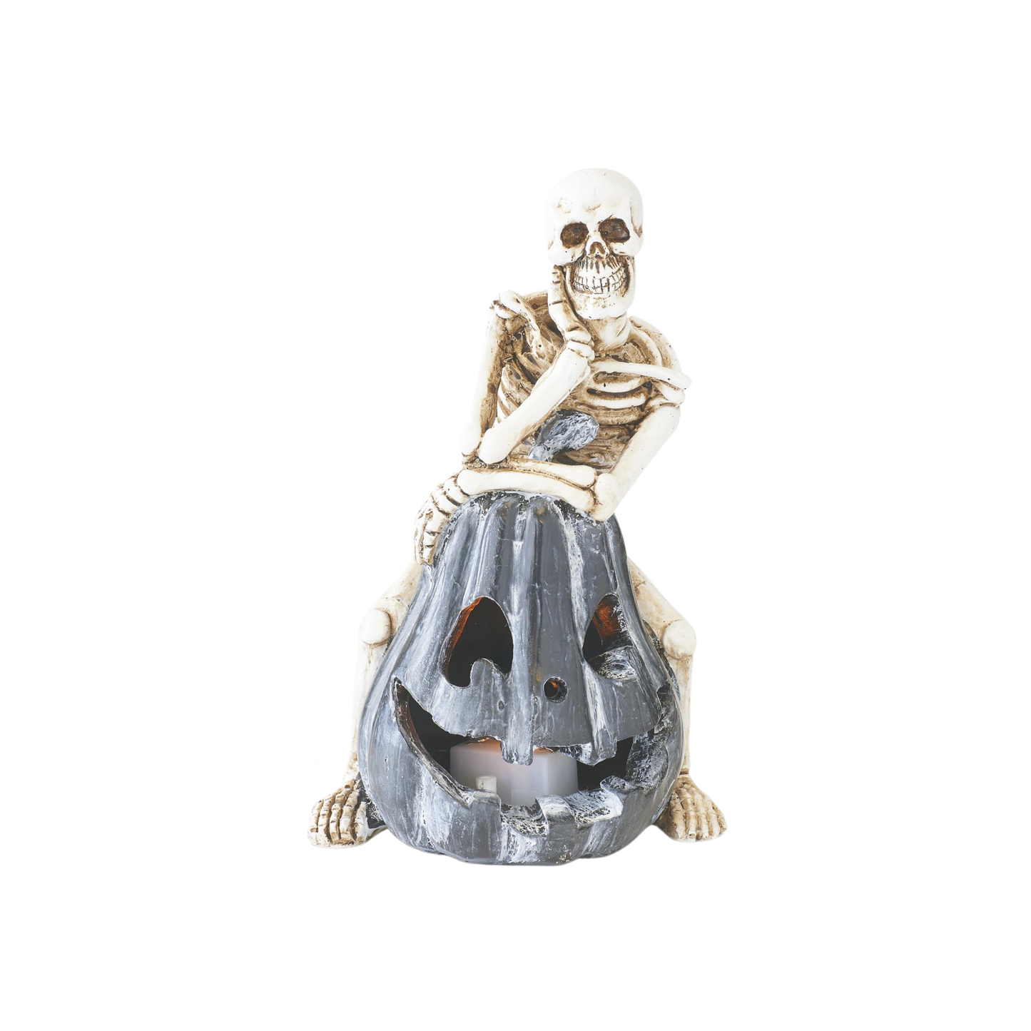 Resin Skeletons on Gray LED Jack-O-Lantern