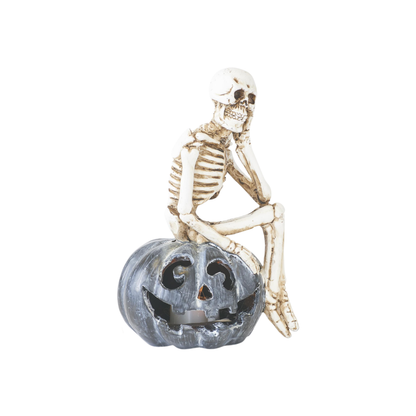 Resin Skeletons on Gray LED Jack-O-Lantern