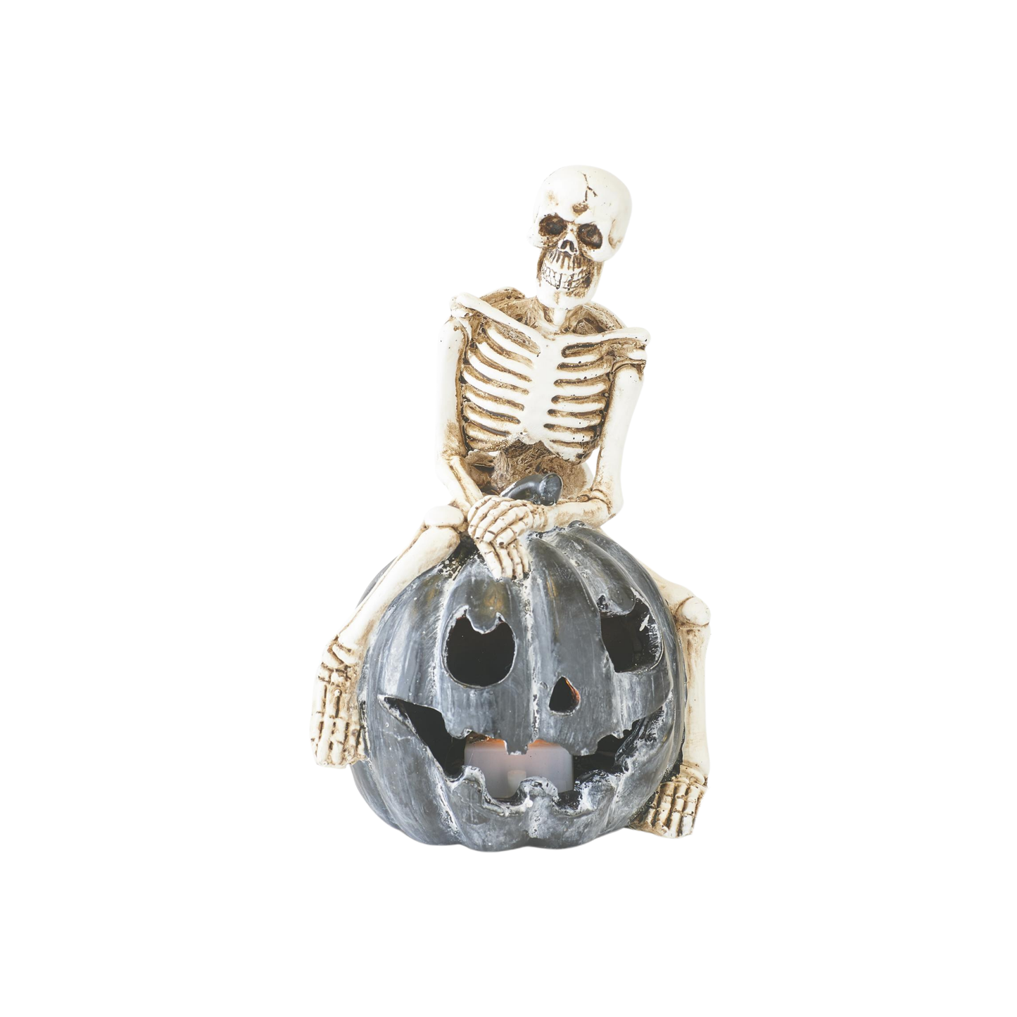 Resin Skeletons on Gray LED Jack-O-Lantern