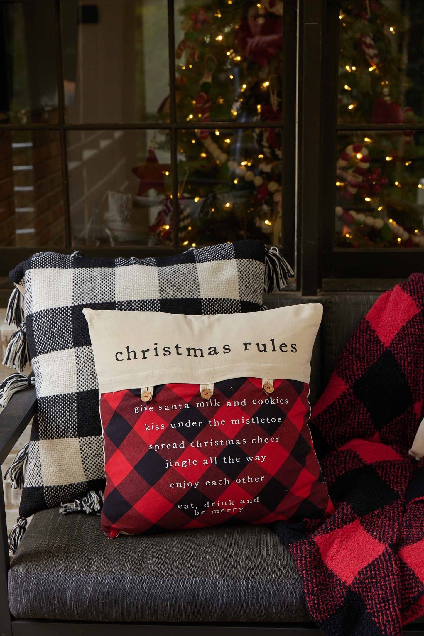 Check Button Pillow - Christmas Rules