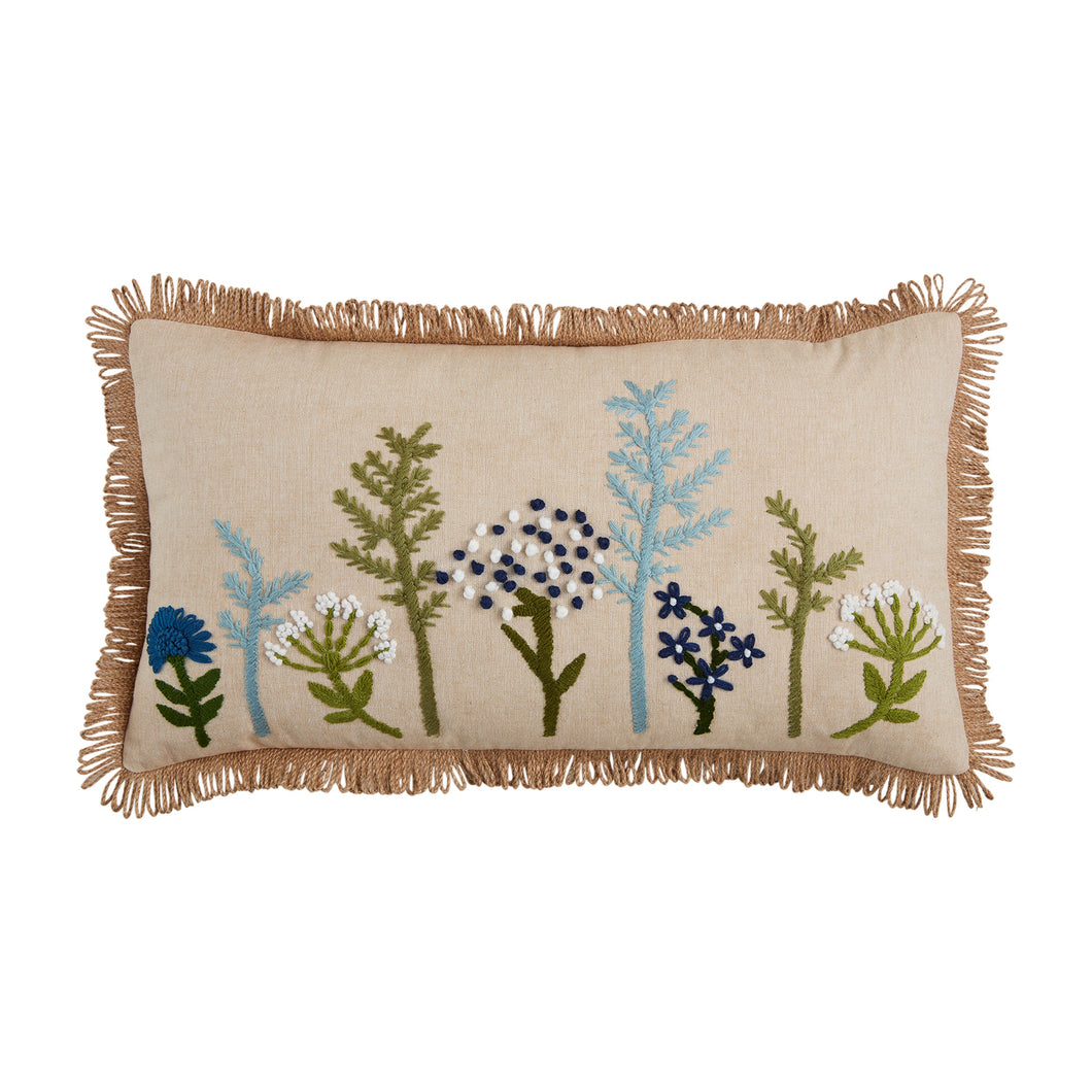 Lumbar Floral Embroidered Pillow - Tan