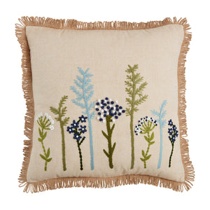 Square Floral Embroidery Pillow - Tan