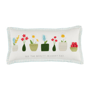 Lumbar Floral Embroidered Pillow - White