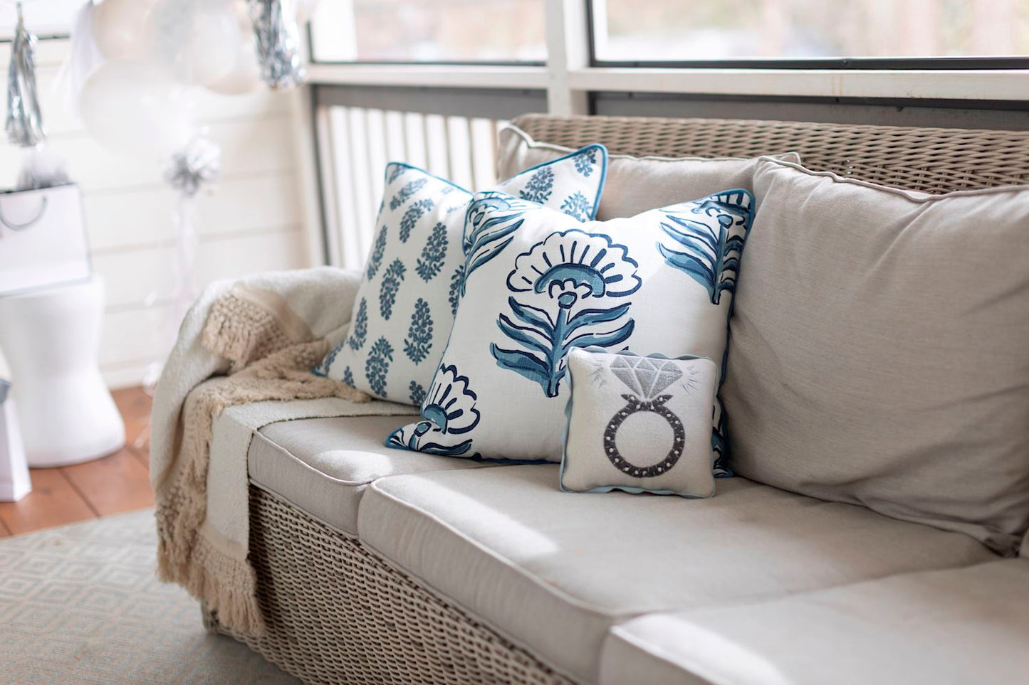 Large Block Print Square Throw Pillow