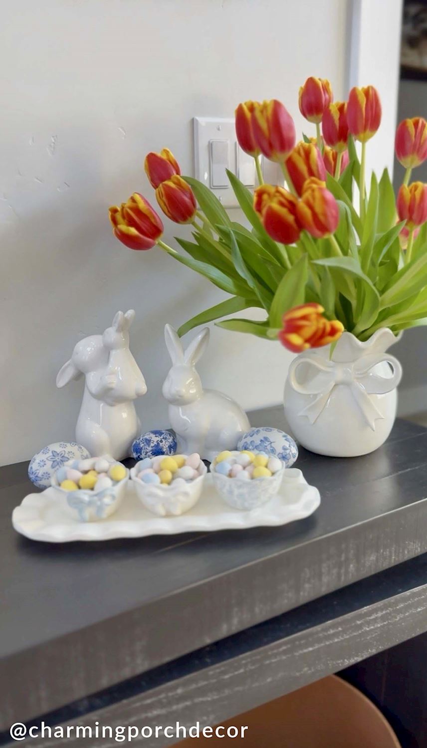Toile & White Bow Ramekin Set