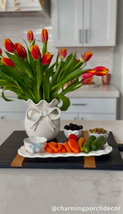 Toile & White Bow Ramekin Set