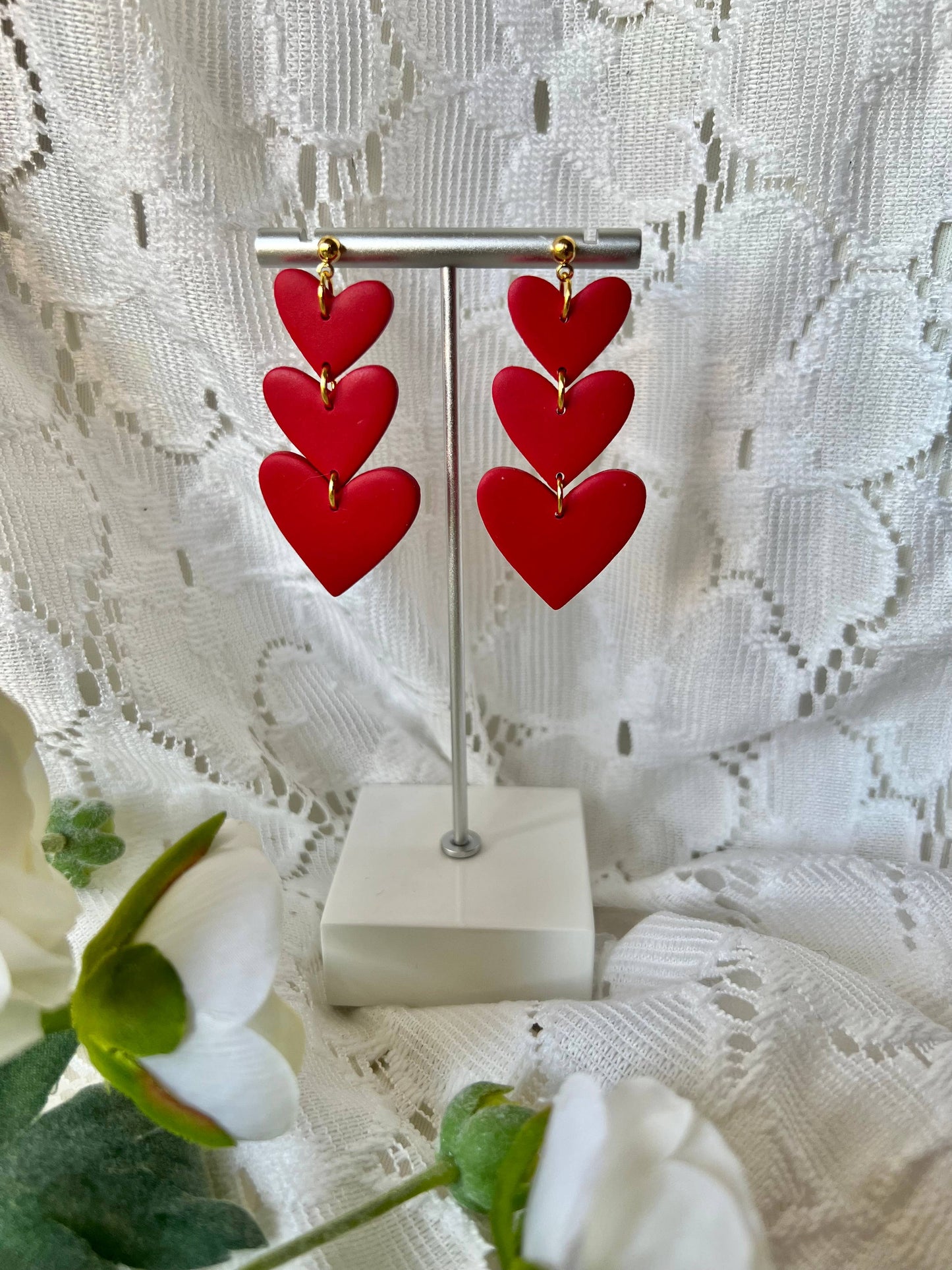 Three Tier Heart Clay Earrings