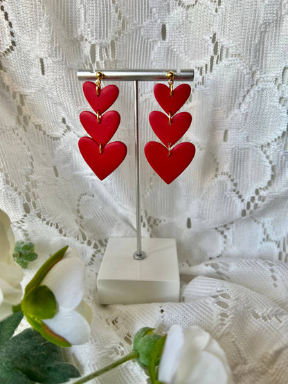 Three Tier Heart Clay Earrings