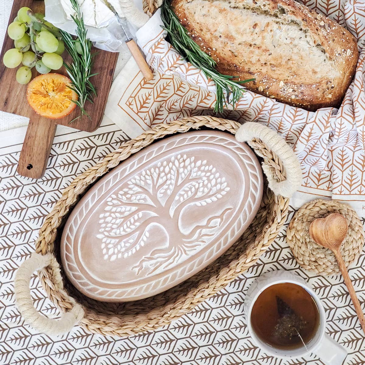 Oval Handmade Bread Warmer & Wicker Basket - Tree of Life