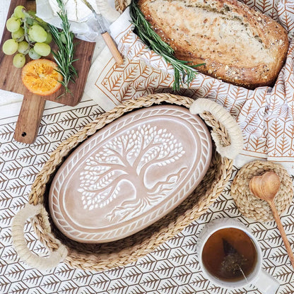 Oval Handmade Bread Warmer & Wicker Basket - Tree of Life