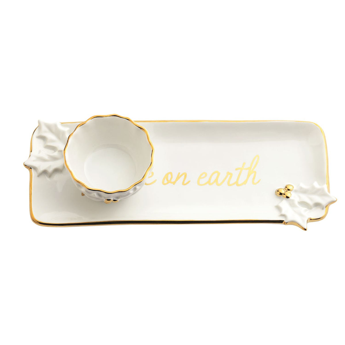 Gold Holly Tray & Tidbit Set