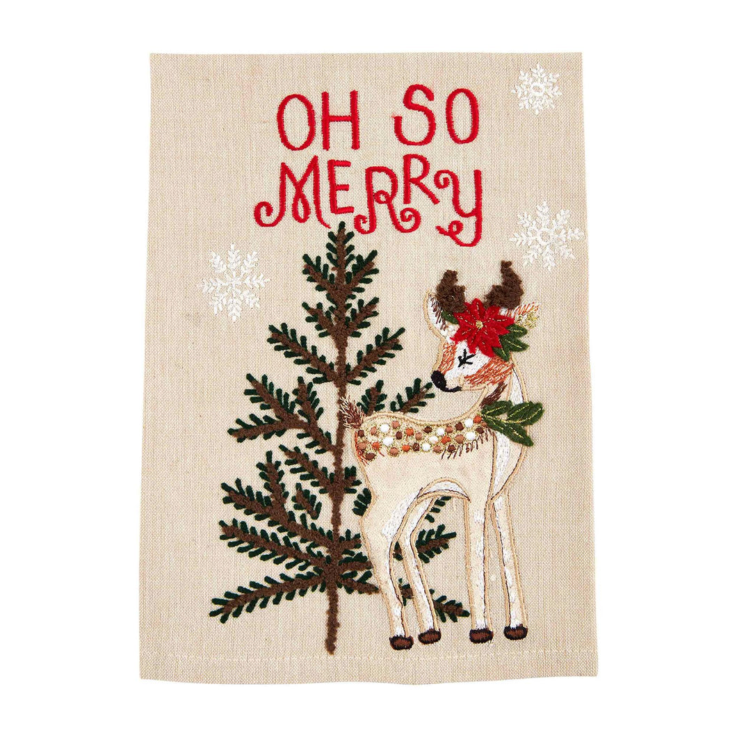 Embroidered Tea Towel - Reindeer