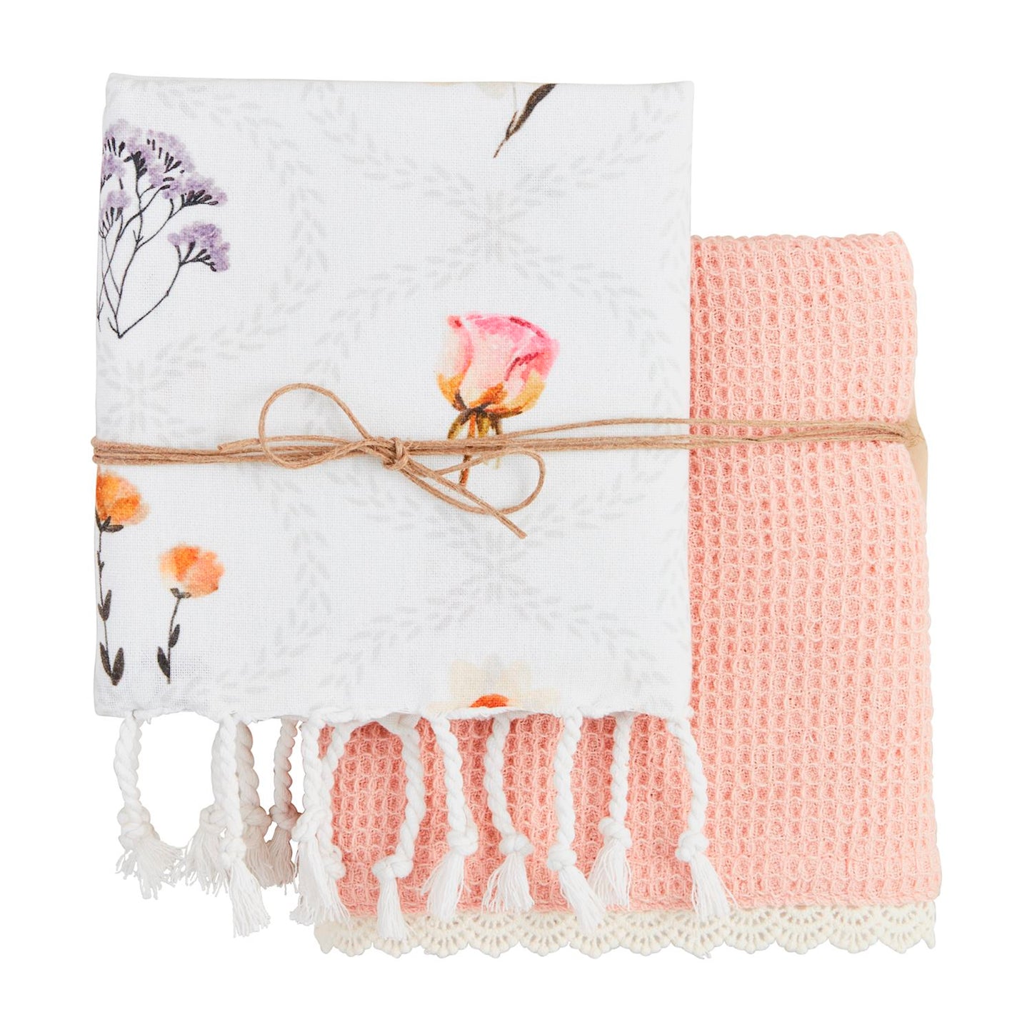 Pink Flower Dish Towel Set