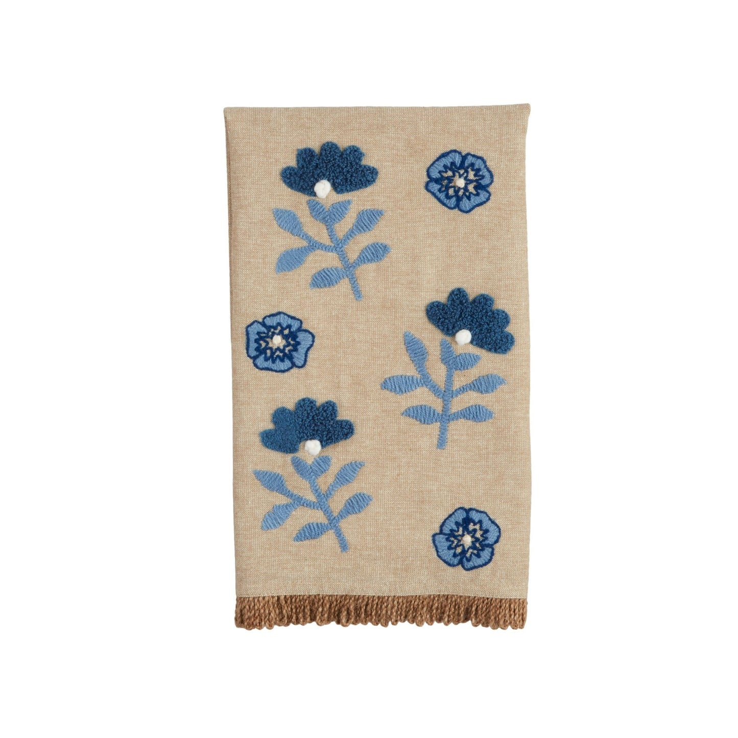 Blue Floral Embroidered Towel - Flowers