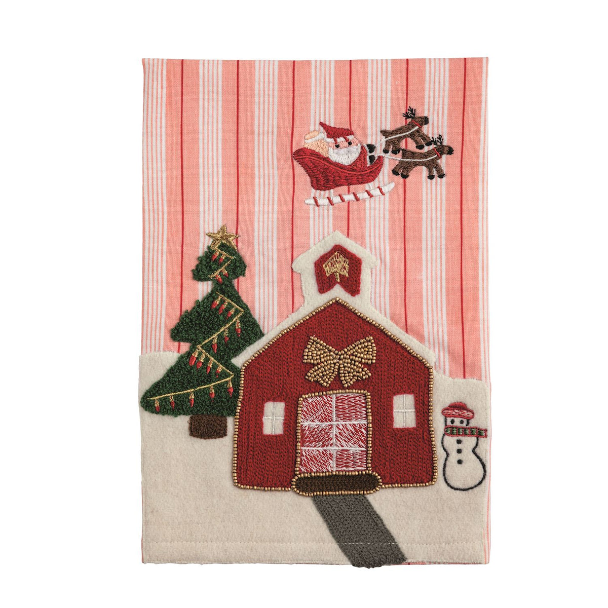 Santa Sleigh Beaded Christmas Towel