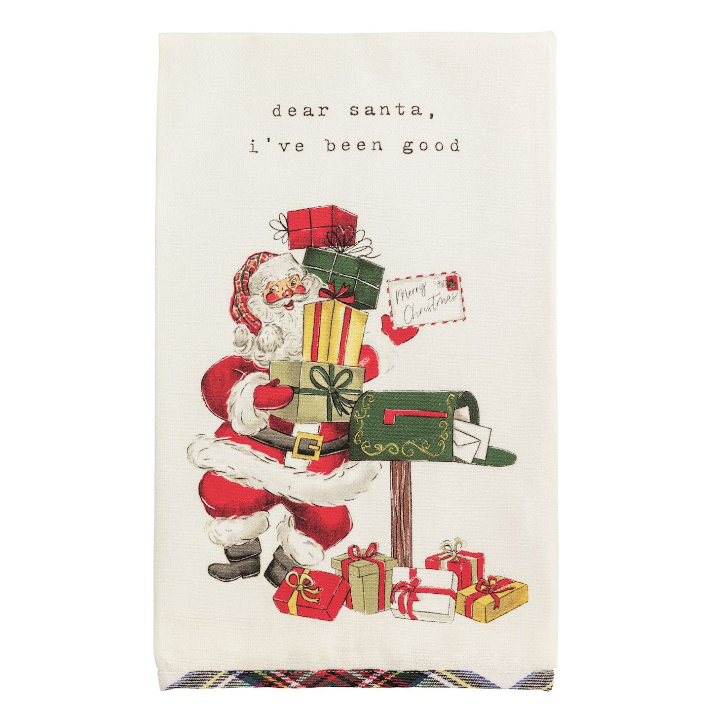 Christmas Mailbox Tartan Hem Towel