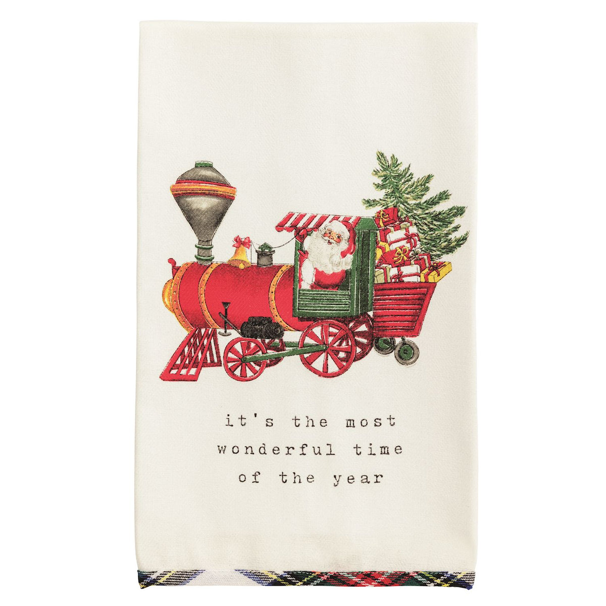 Christmas Train Tartan Hem Towel