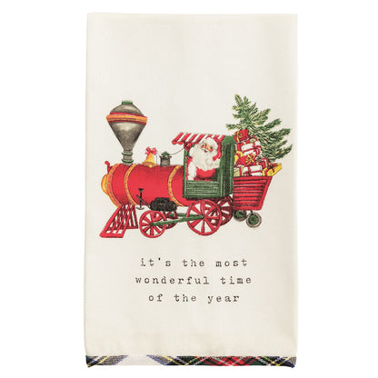 Christmas Train Tartan Hem Towel
