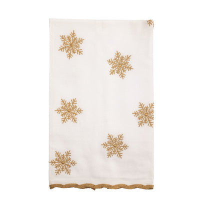 Gold Christmas Star Snowflake Embroidered Towel