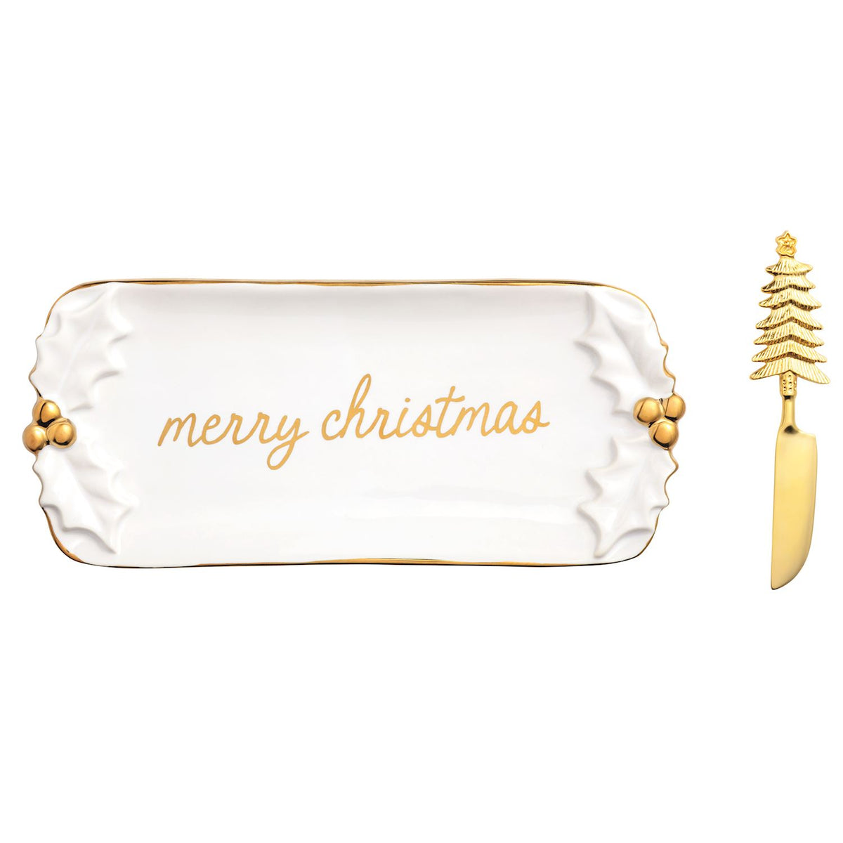 Gold Holly Butter Dish Set