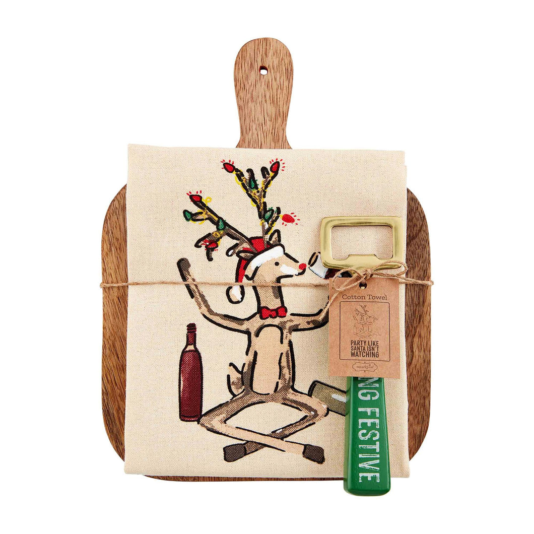 Cheese Board & Towel Set - Reindeer