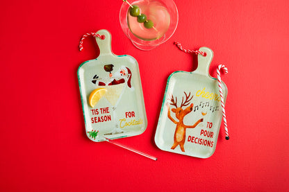 Glass Bar Board Set - Reindeer