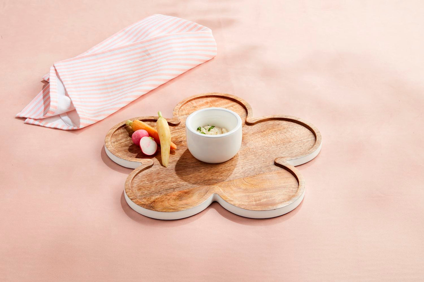 Wooden Flower Chip & Dip Board Set