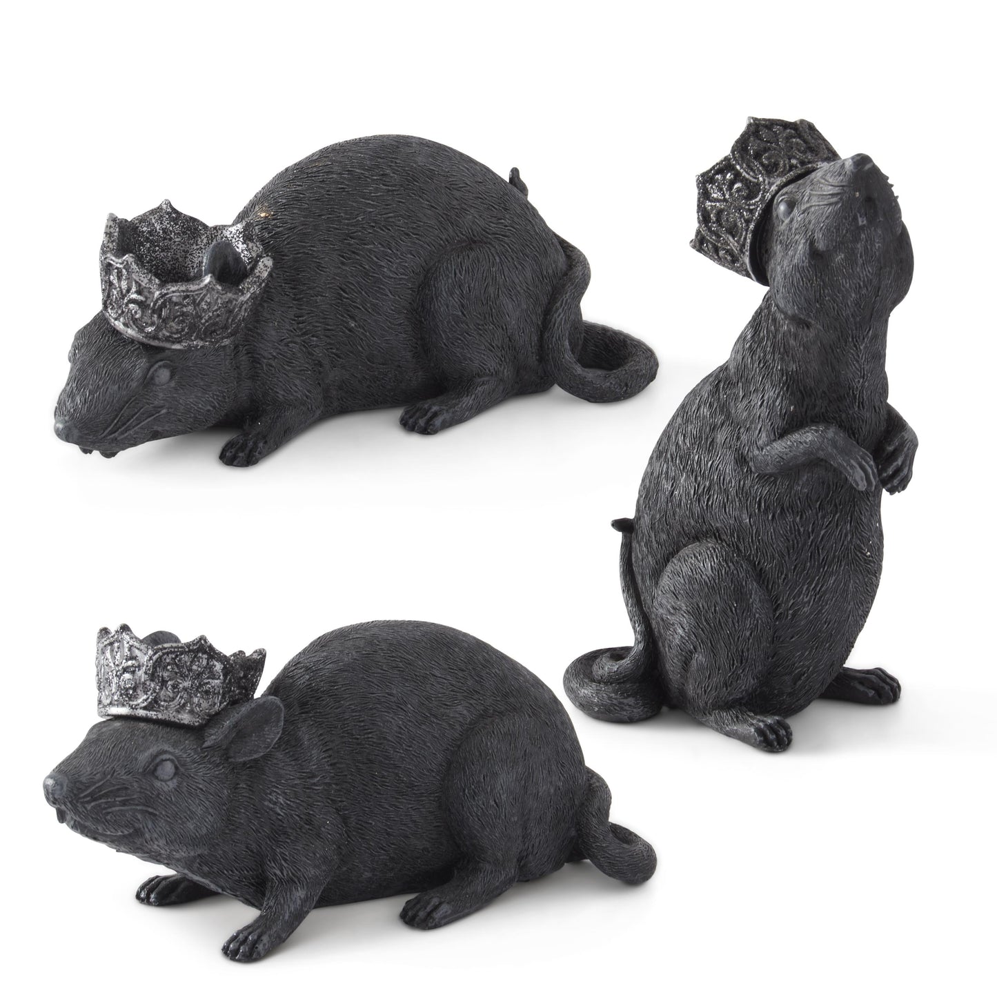 Black Resin Rats with Glitter Crowns