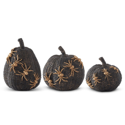 Black Woven Pumpkins with Gold Spiders