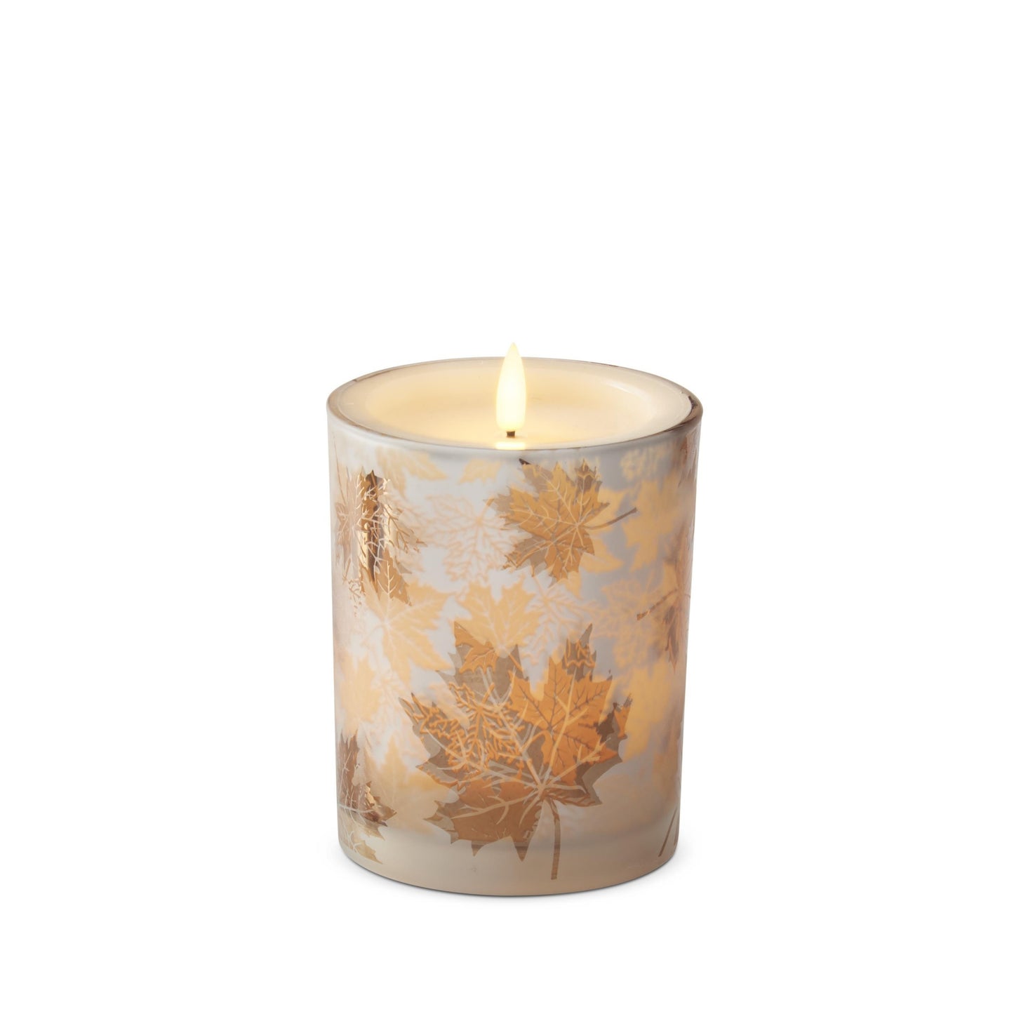 Frosted Leaf Glass Container LED Candles