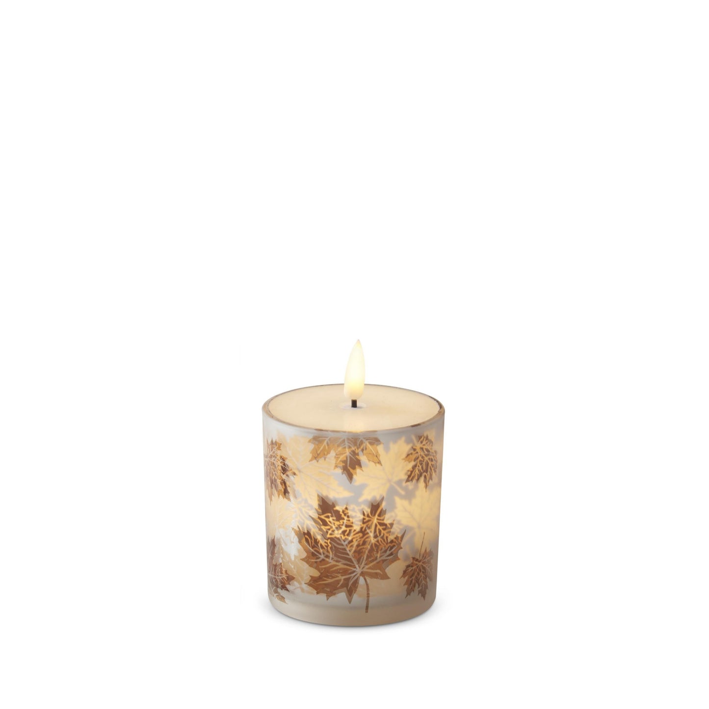 Frosted Leaf Glass Container LED Candles
