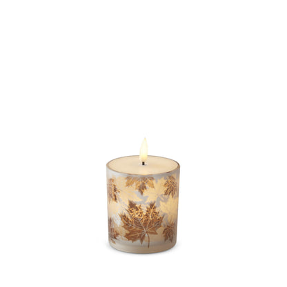 Frosted Leaf Glass Container LED Candles