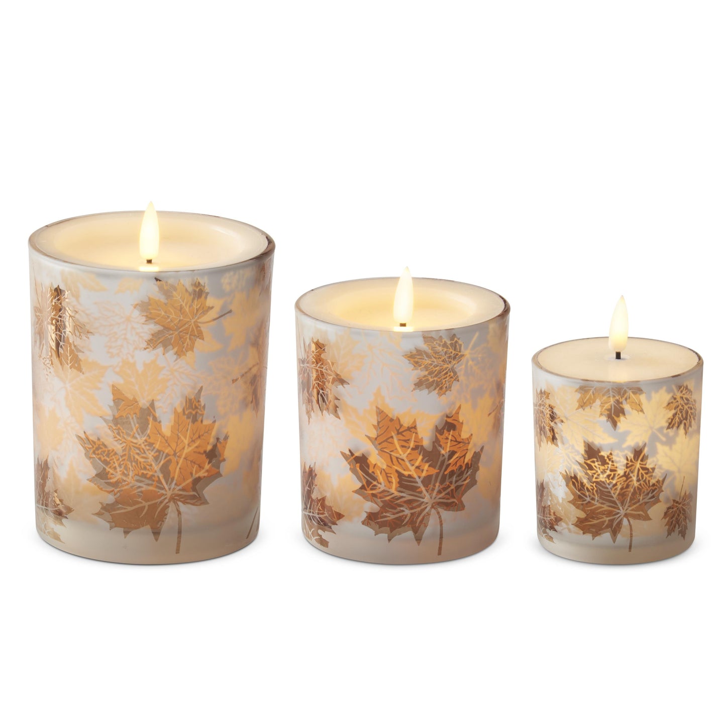 Frosted Leaf Glass Container LED Candles