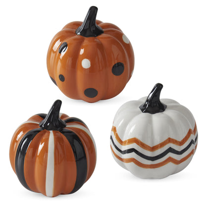 Orange Black & White Dot Ceramic Pumpkins