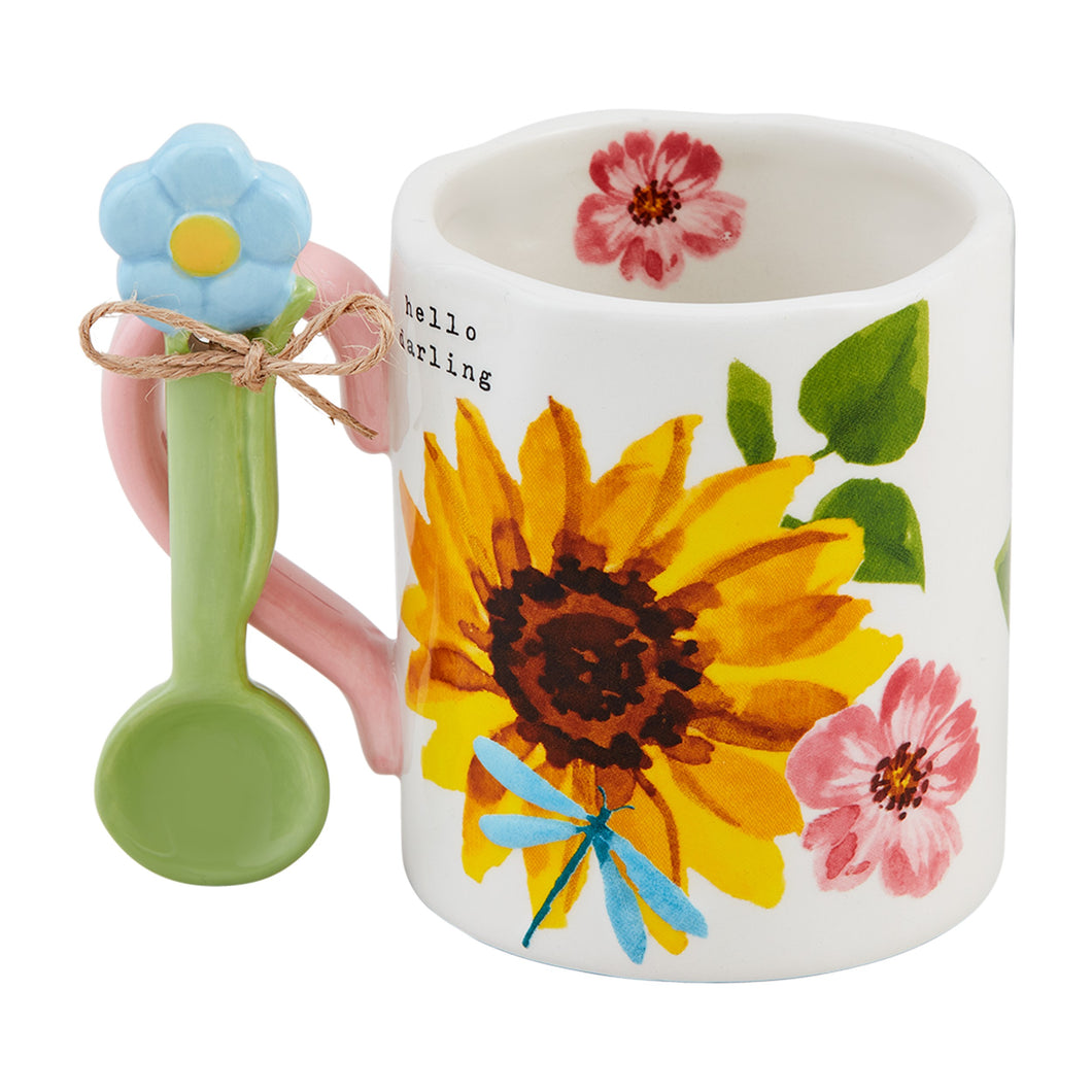 Floral Mug With Spoon Set - Sunflower